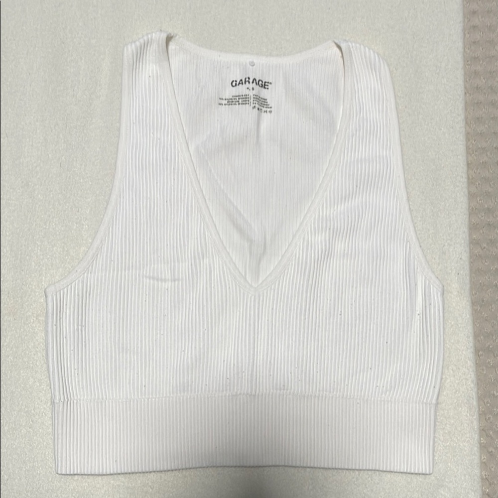 Garage White Ribbed Crop Tank Top
